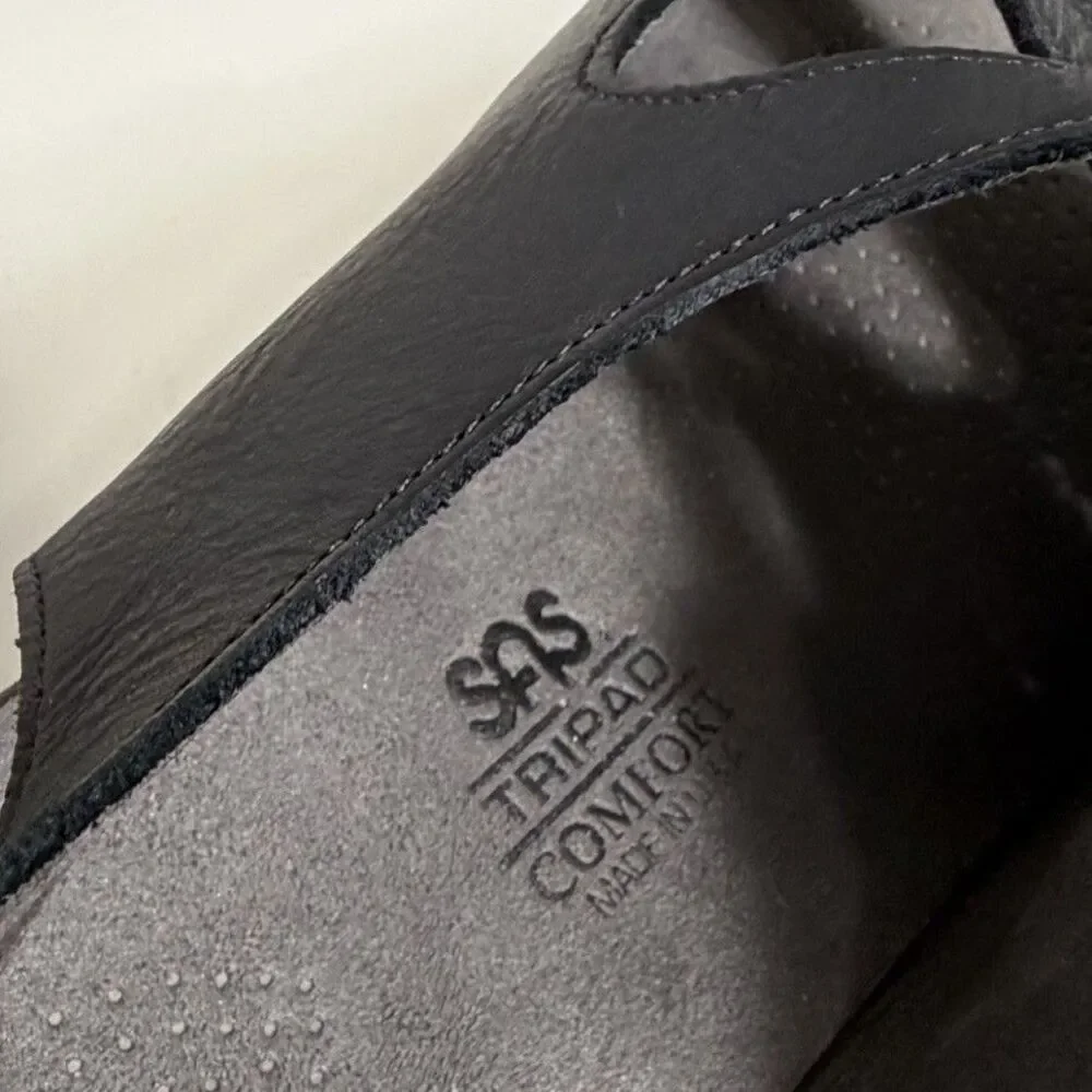 SAS Sandals Womens 9.5 Black Leather Caress Slingback Ankle Strap Wedge Heel USA